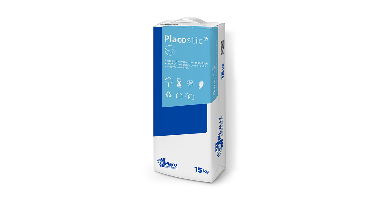 Saint-Gobain Placo lanza Placostic® Activ’Air®, primera pasta multiusos en polvo que mejora la calidad del aire interior 1 210629 Placostic ActivAir 3D