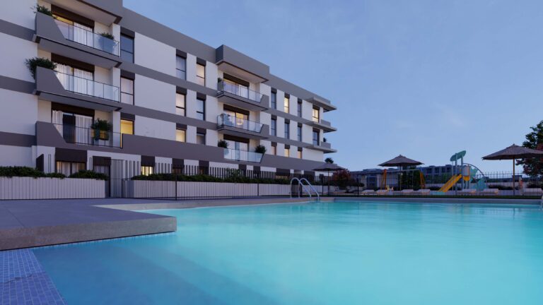 Gran piscina de la promocion Zeta Place de AEDAS Homes en Distrito Zeta Malaga